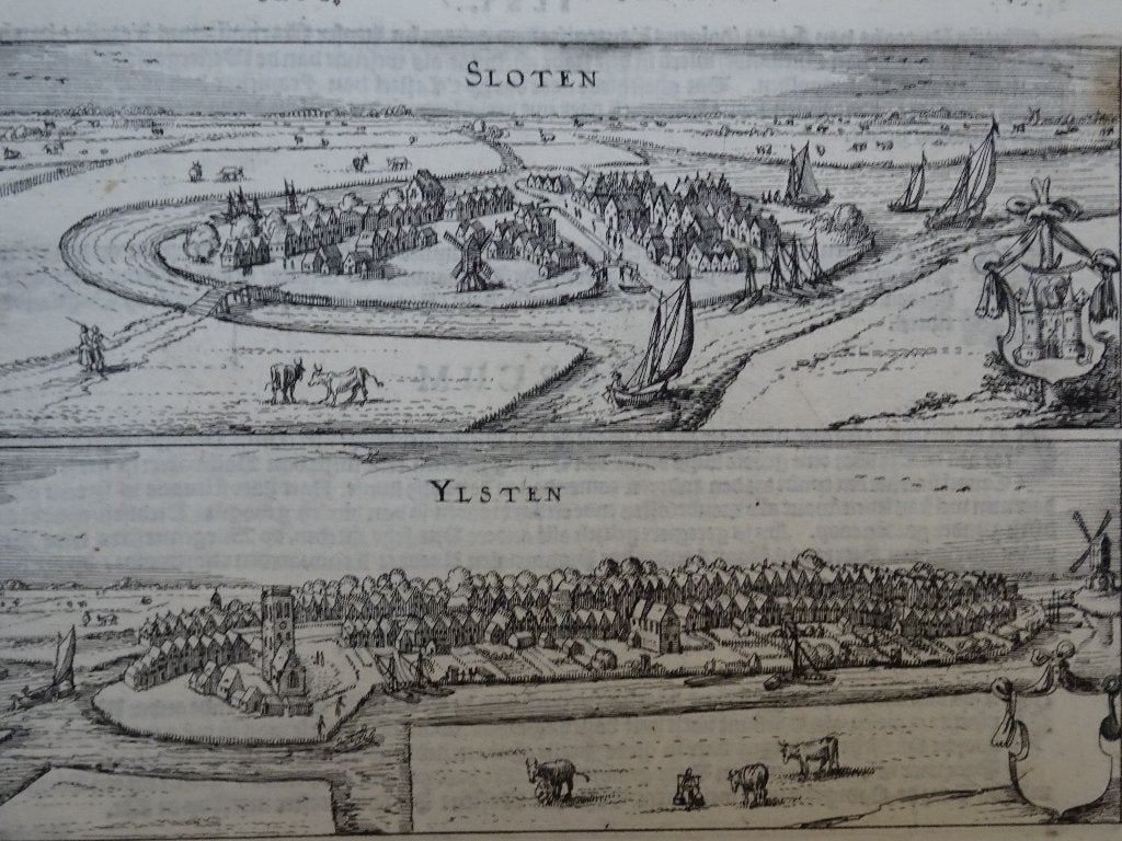 kopergravure Sloten en IJlst, Guicciardini, 1617, Antiek en Kunst, Kunst | Etsen en Gravures, Stadsgezicht, Ophalen of Verzenden
