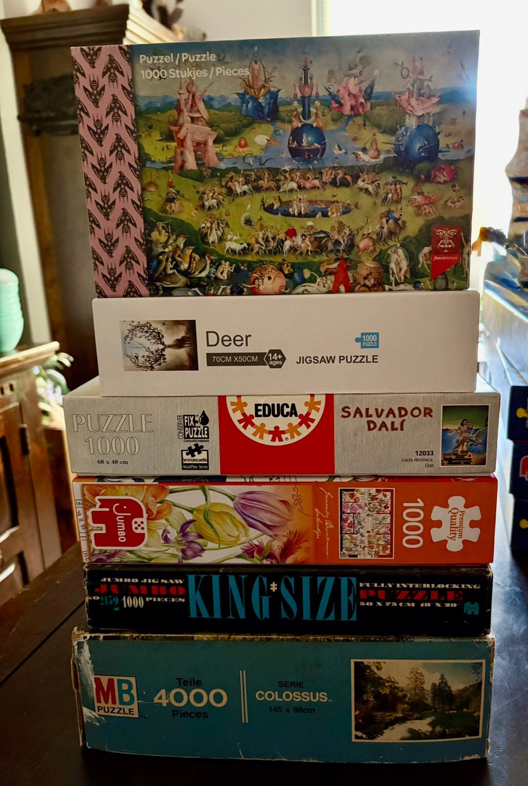 7x Allerlei legpuzzels, Jumbo Educa Jheronimus & MB, Ophalen, Minder dan 500 stukjes, Zo goed als nieuw, Legpuzzel