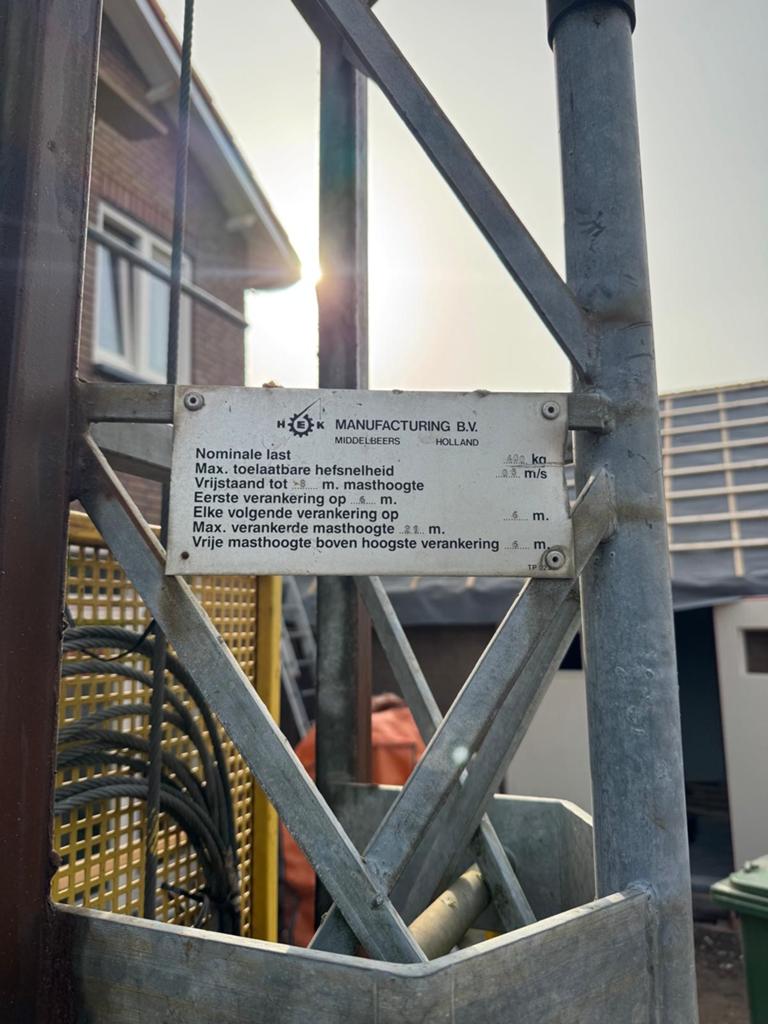 Hek Manufacturing Bouwlift - 400 kg hefvermogen, Ophalen