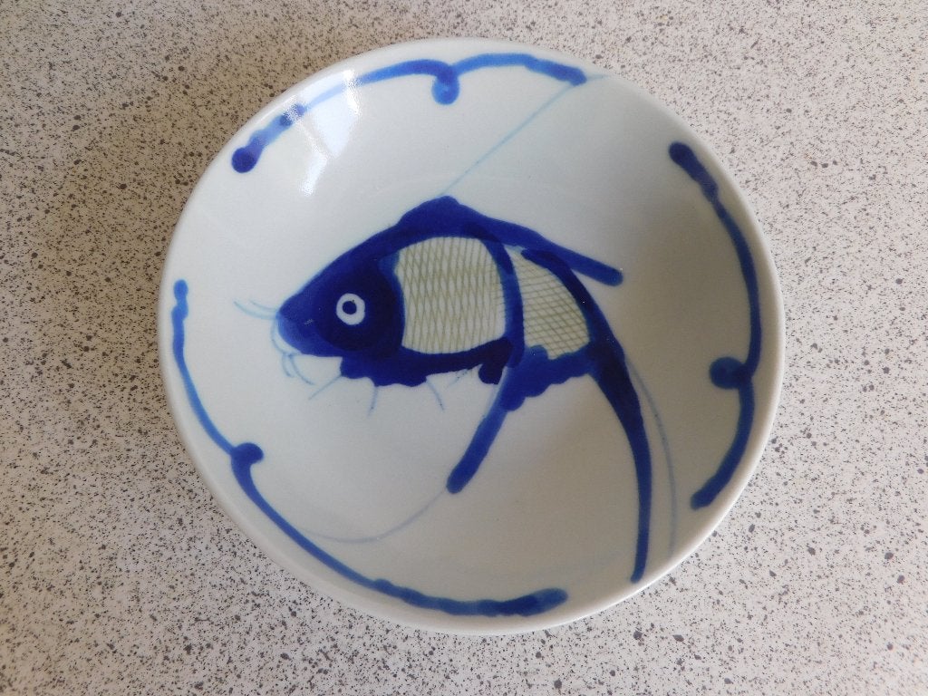 Diep Bord 12x3 cm Koi Blauw Groen Made in China, Ophalen of Verzenden