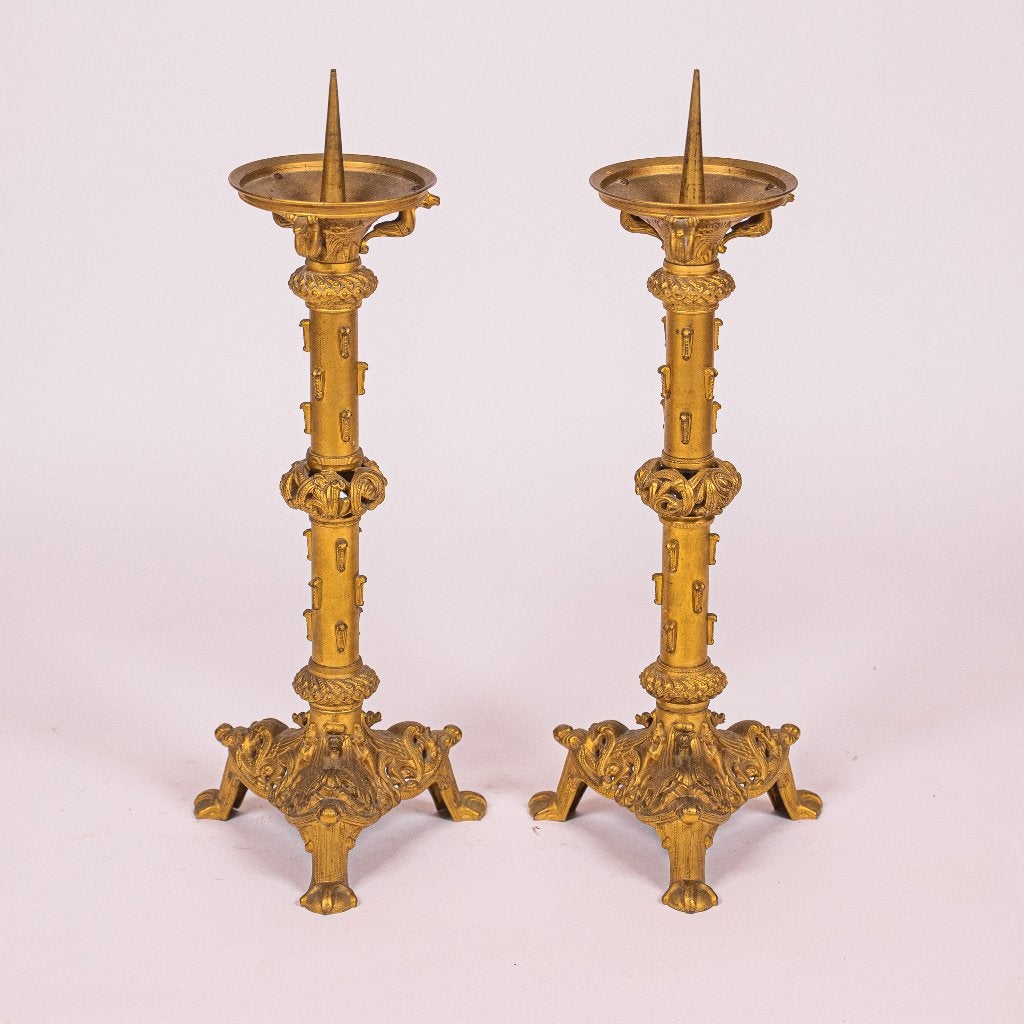 Set van 2 kerkkandelaren, Antiek en Kunst, Ophalen of Verzenden, Koper of Brons
