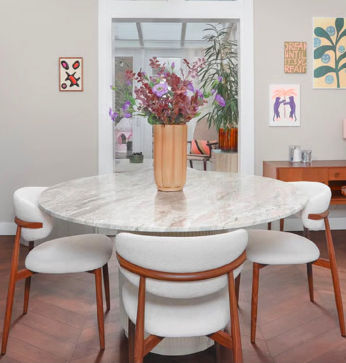 Nordal ERIE eettafel rond marmer wit 76 x Ø140 eetkamertafel, Ophalen, Overige materialen, 100 tot 150 cm, Rond