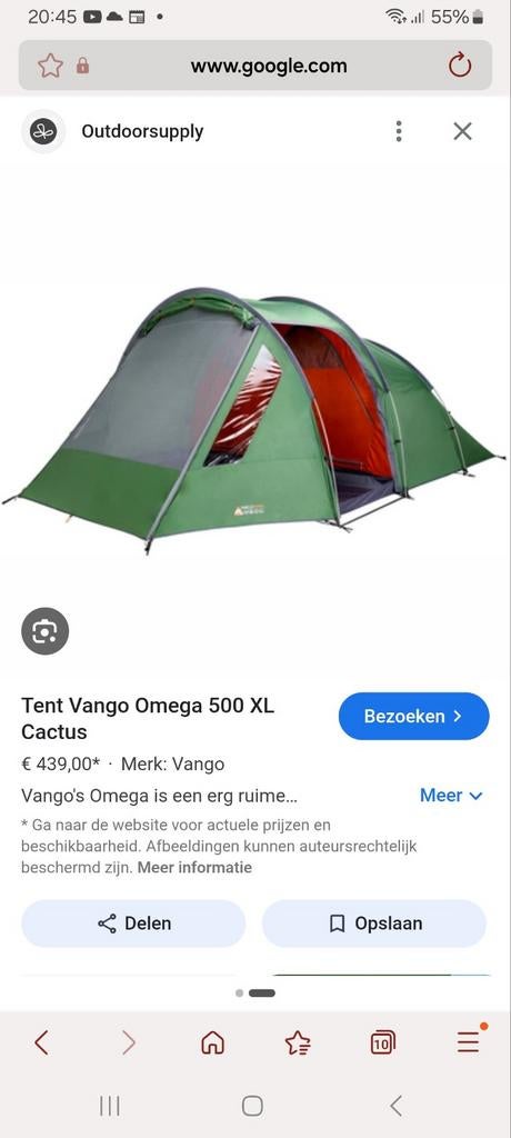 Vango Omega 500 XL Cactus Tent - Ruime 5-persoons tent, Caravans en Kamperen, Ophalen of Verzenden, Zo goed als nieuw, Tot en met 5