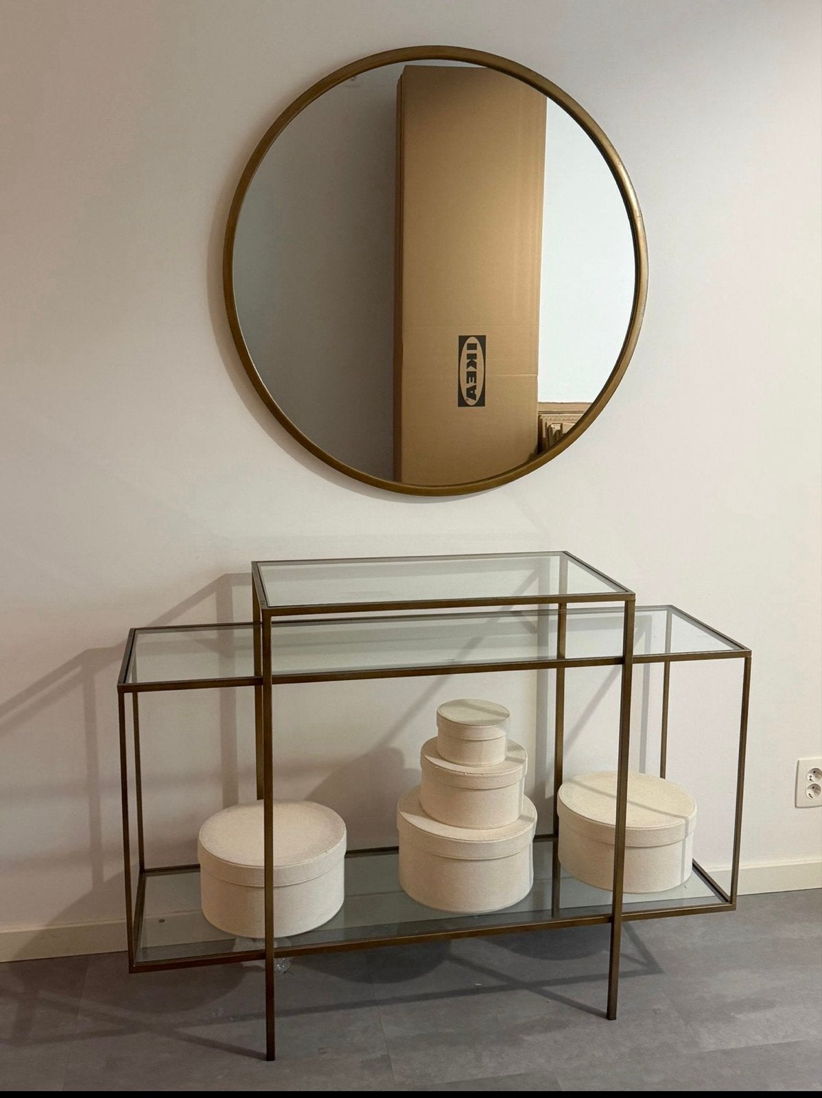 Riverdale spiegel en sidetable/make-up tafel set, Ophalen, Rond, Zo goed als nieuw, 75 tot 100 cm