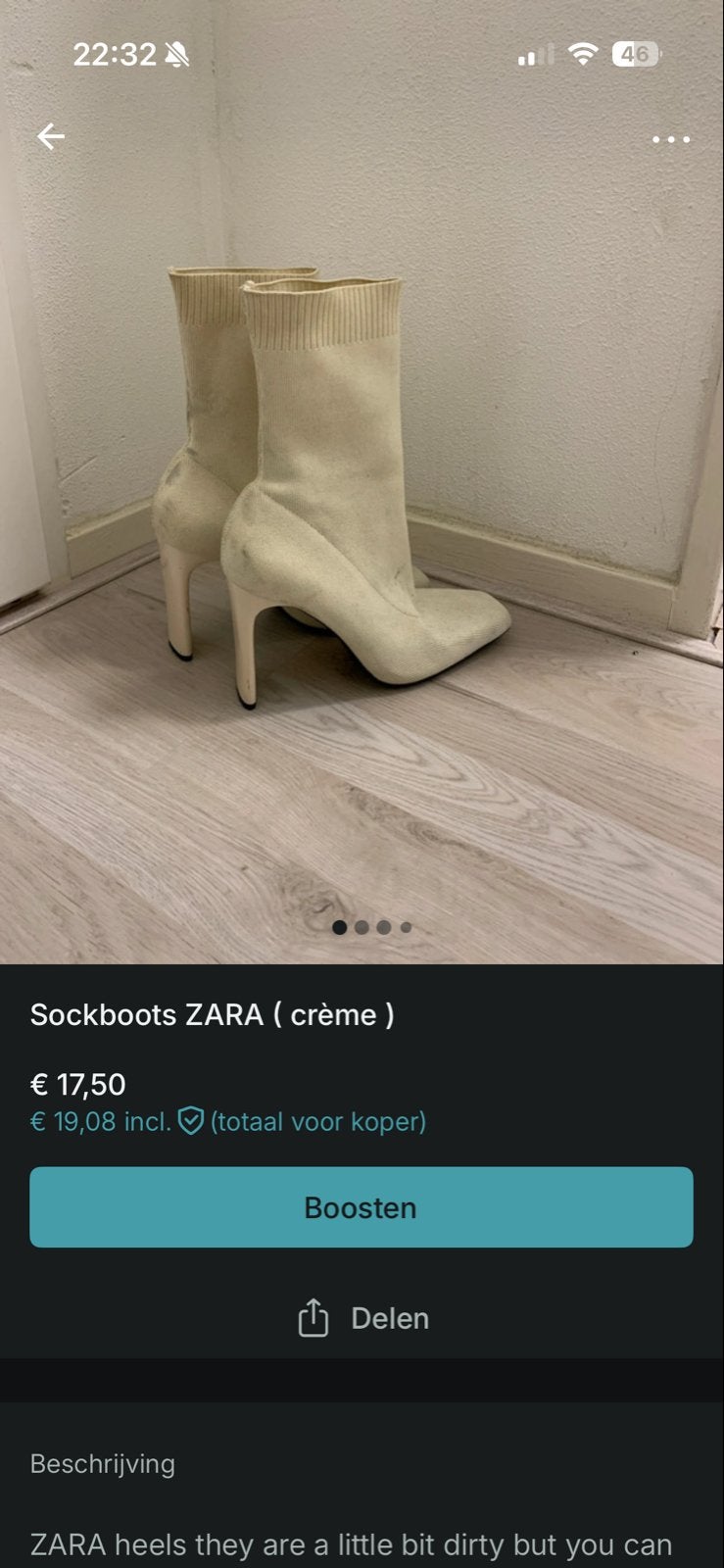 ZARA Sockboots Crème, Beige, Lage of Enkellaarzen, Ophalen of Verzenden, Gedragen