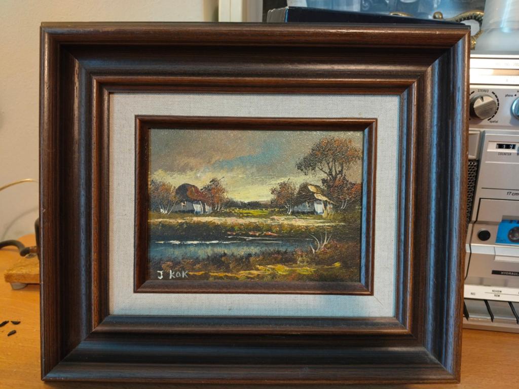 Landschapsschilderij gesigneerd J. Kok - Olieverf op paneel, Ophalen of Verzenden