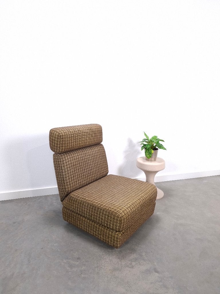 Vintage uittrekbare slaapfauteuil, lounge, slaapbank. Nr.1, Huis en Inrichting, Gebruikt, Leer, Minder dan 75 cm, Vintage slaapbank