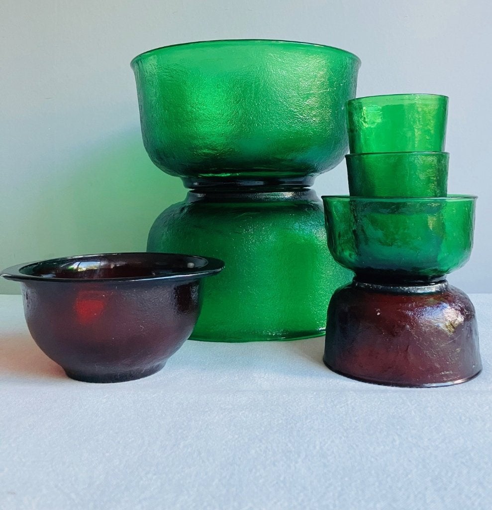 Arcoroc Sierra France seventies schalen rood groen div maten, Ophalen of Verzenden