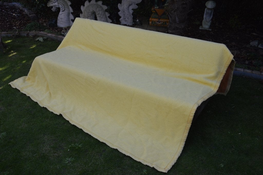 Vintage dralon deken/ sprei / woondeken jaren 80 Merk Didas, Gebruikt, Geel, Overige materialen, Tweepersoons