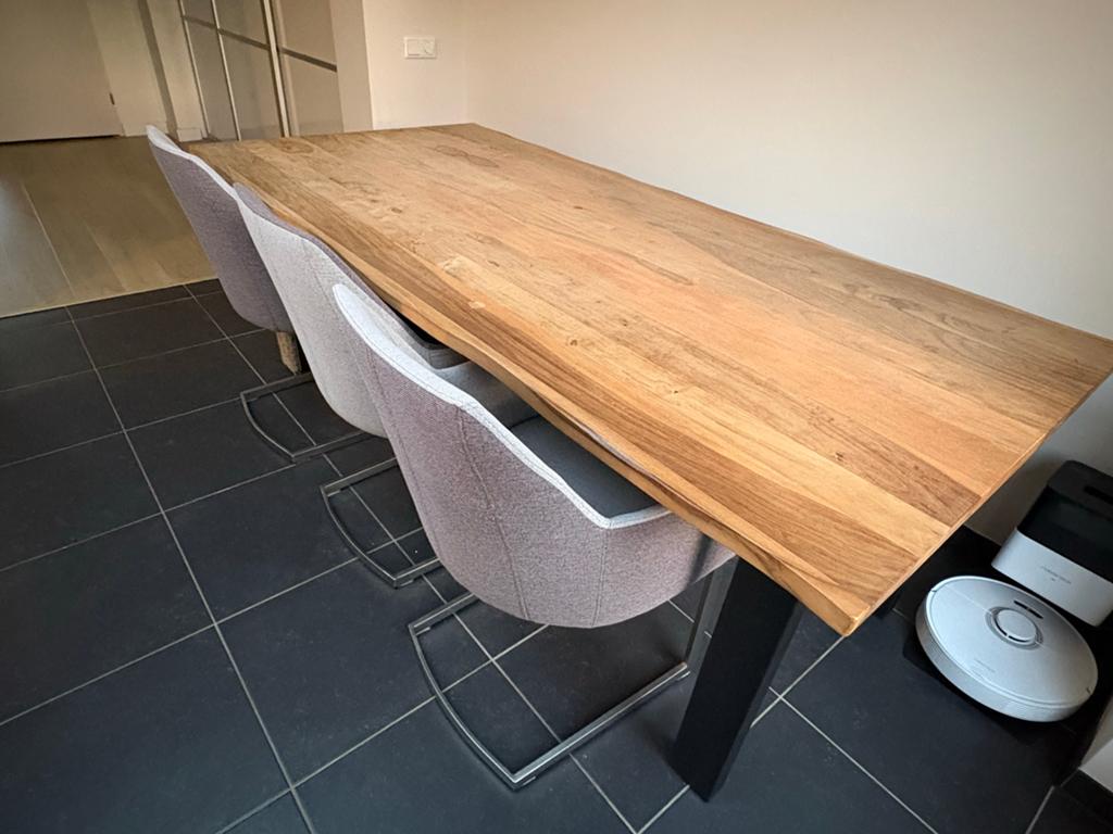 Xooon Eettafel mangohout met 6 stoelen, Ophalen, Gebruikt, 100 tot 150 cm, 200 cm of meer