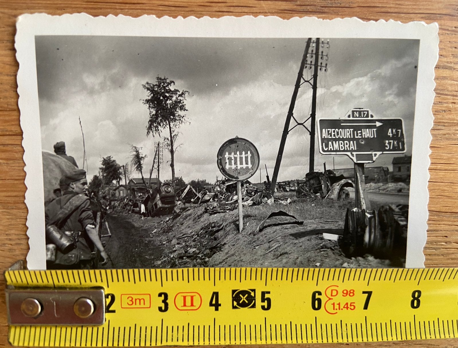 Or Duitse foto 1940 Frankrijk wegwijzer verwoesting bord, Ophalen of Verzenden, Duitsland, Foto of Poster