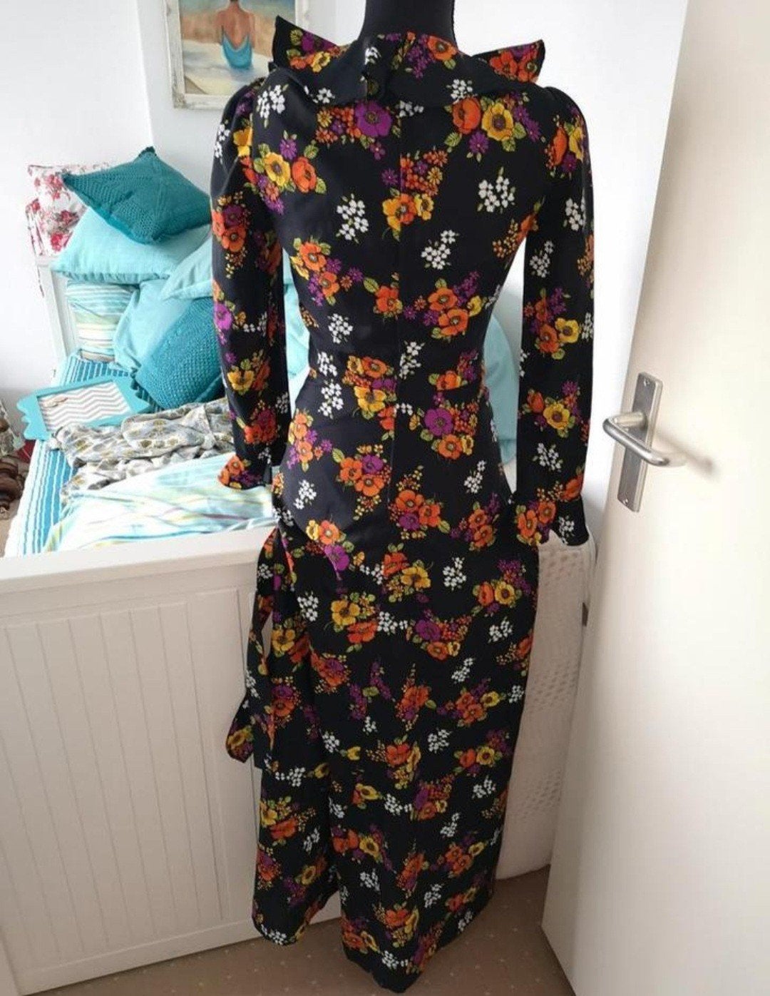 Leuke vintage maxi dress ziet er heel mooi uit. Maat s volg, Ophalen of Verzenden, Gedragen, Maat 34 (XS) of kleiner, Onder de knie