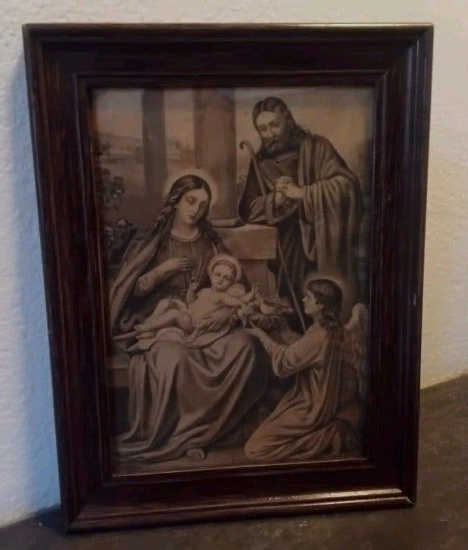 Mooie Religieuze afb Maria Jozef kindje Jezus en Engel, Ophalen of Verzenden