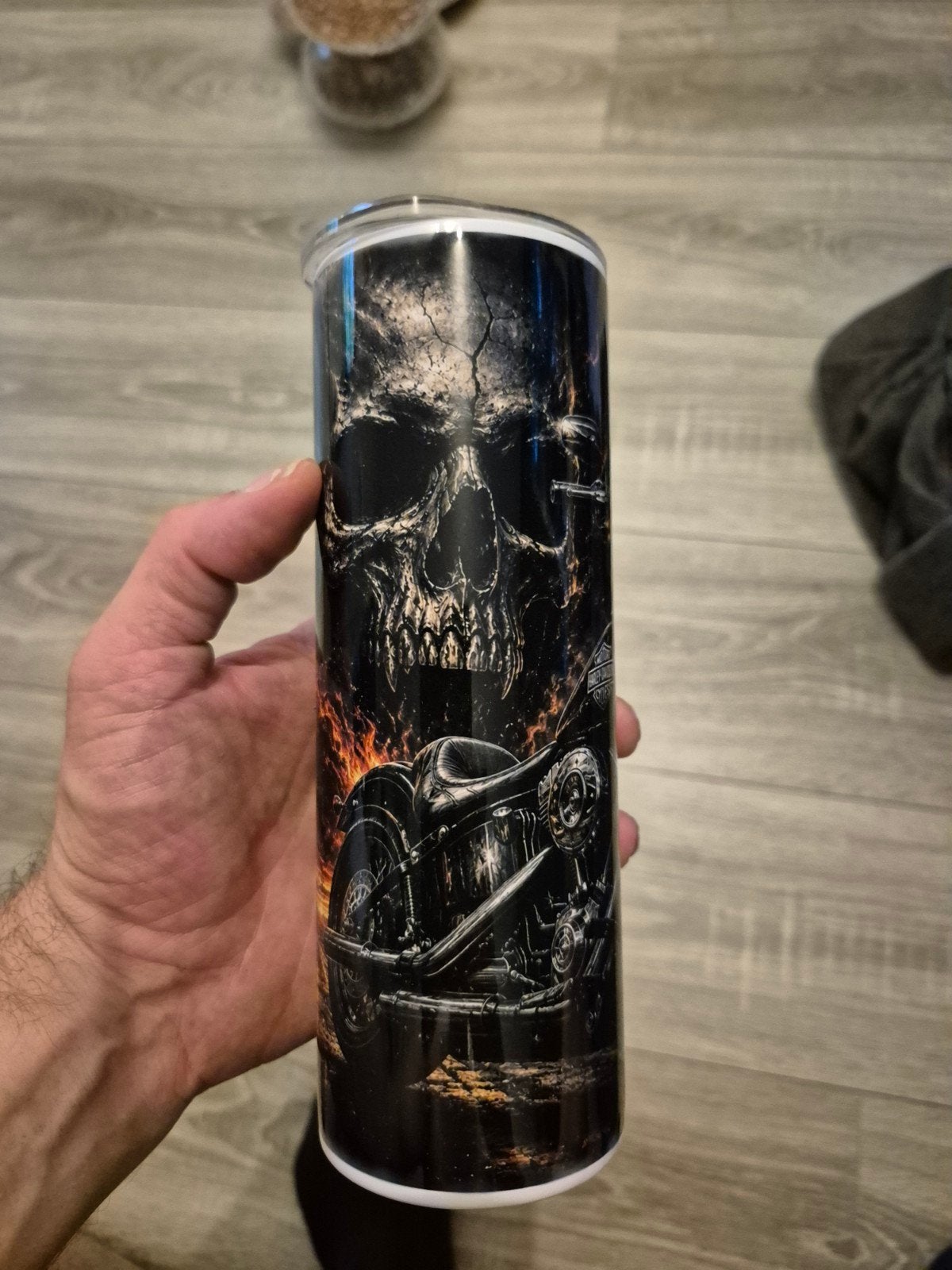 RVS Tumbler met Harley-Davidson en schedel design, Ophalen of Verzenden, Nieuw, Metaal, Zwart