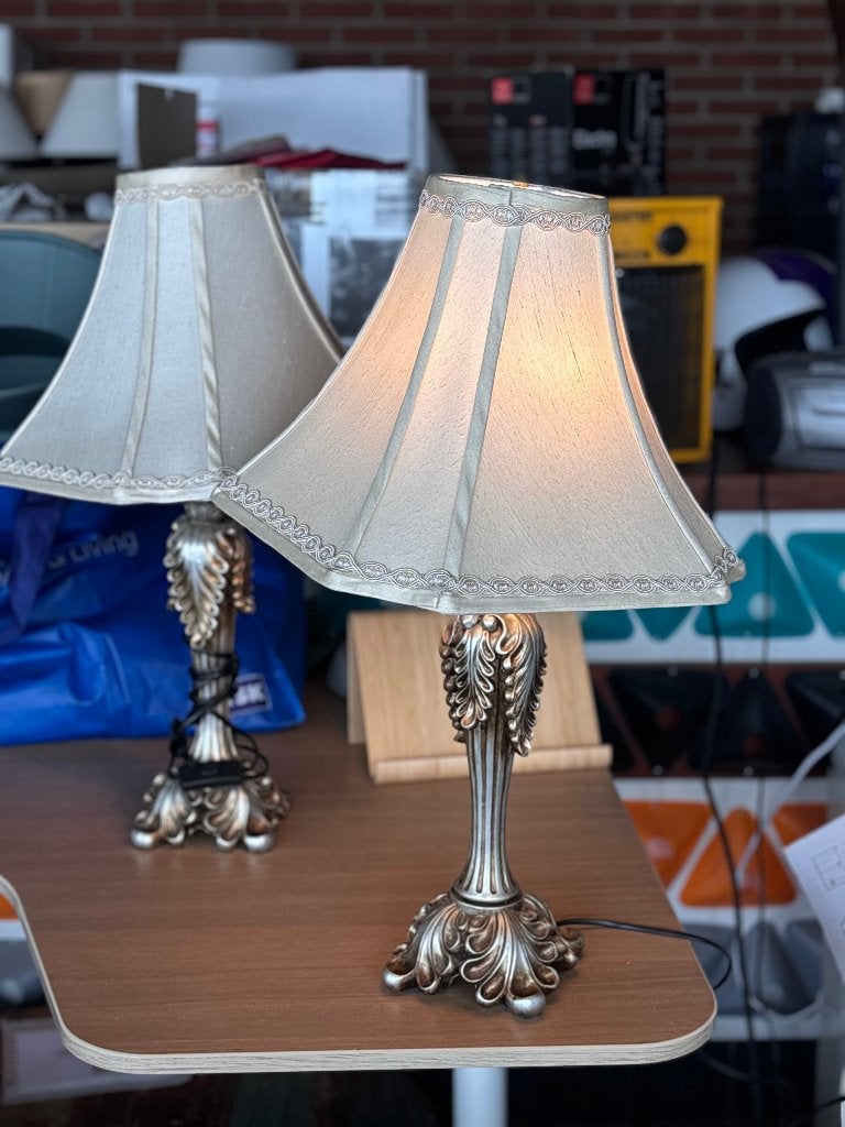 Paar klassieke tafellampen met stoffen kappen  CS26914, Overige typen, Gebruikt, Overige merken, Metaal