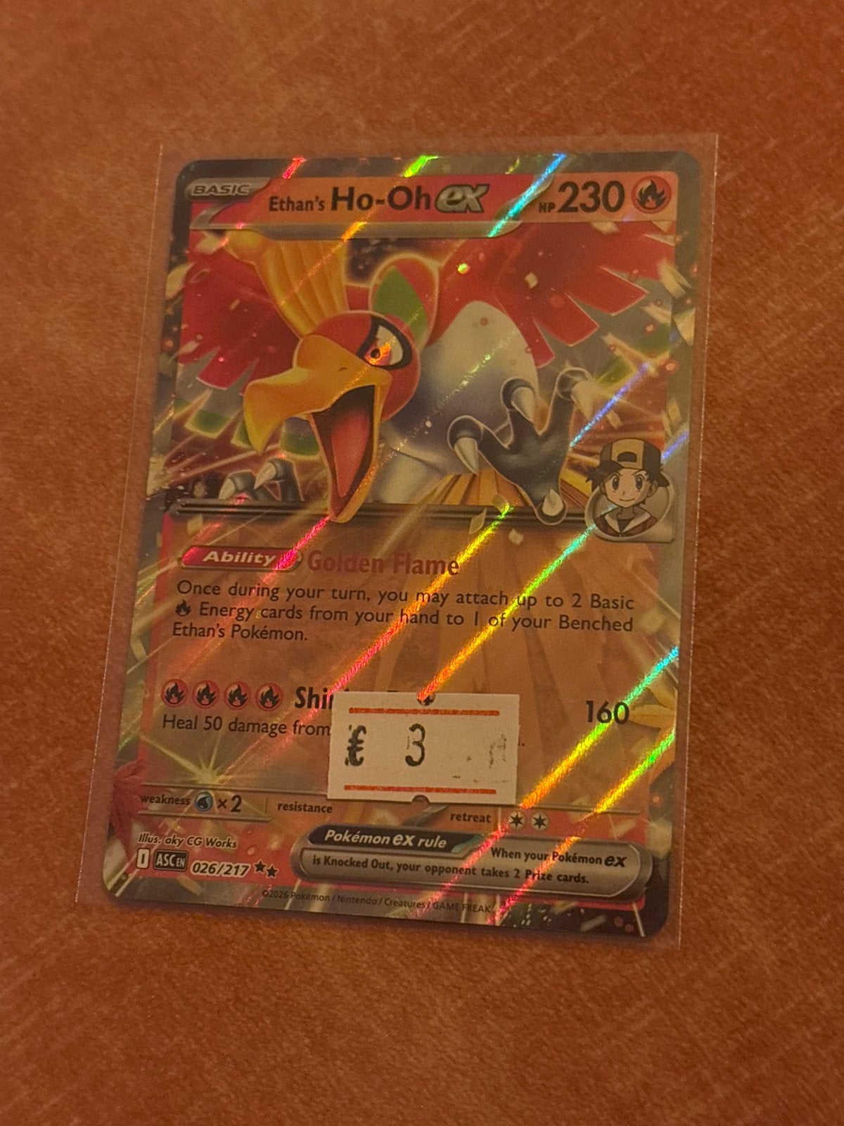 Ethan's Ho-Oh ex 026/217 Pokémon kaart, Ophalen of Verzenden, Zo goed als nieuw, Losse kaart, Foil