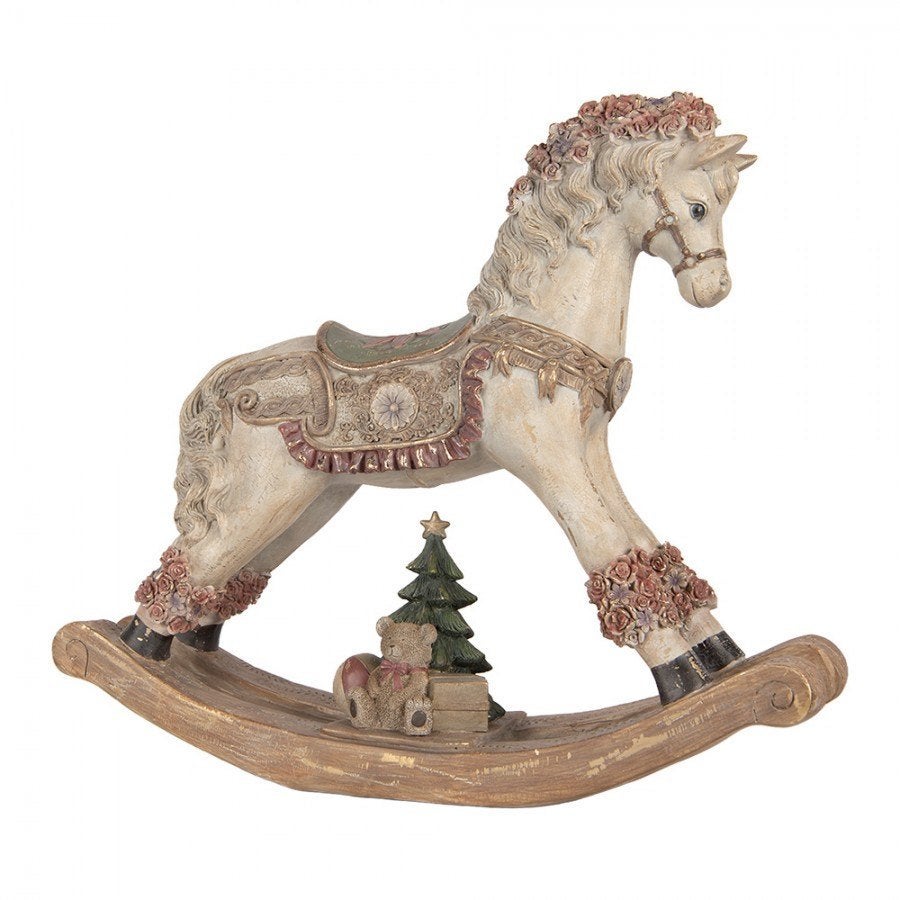 Clayre & Eef Kerstdecoratie Beeld Hobbelpaard Beige, Ophalen of Verzenden, Nieuw
