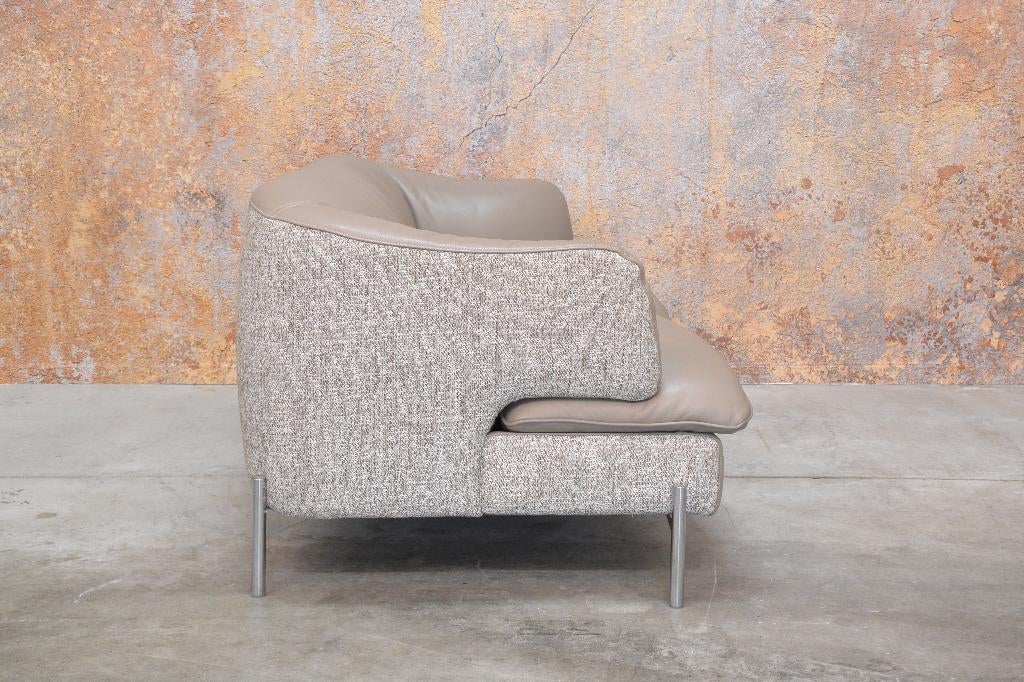 ZGANieuw Natuzzi tweezits designbank combi leer + stof, Natuzzi, 150 tot 200 cm, Natuzzi, Tweepersoons