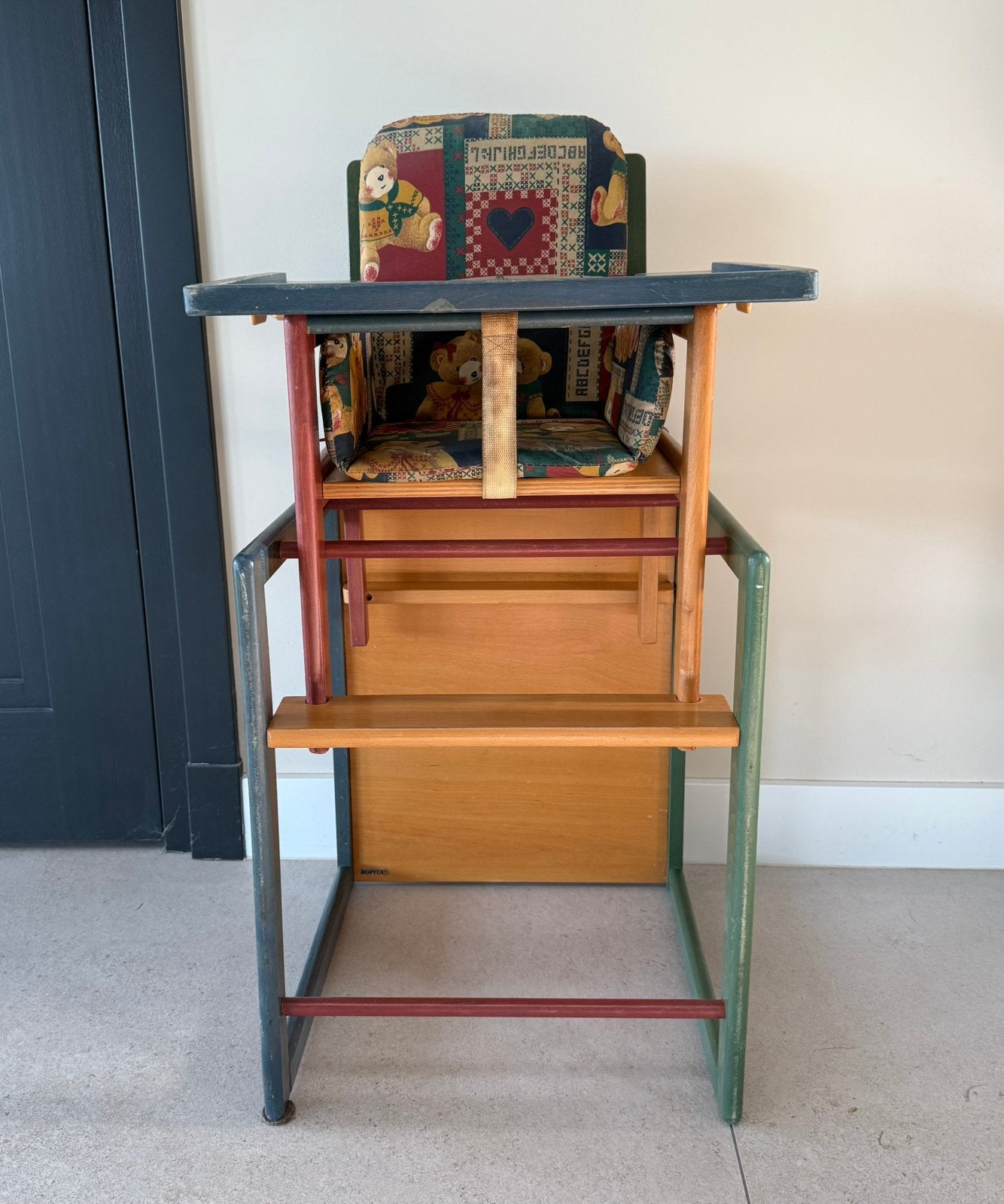 Vintage Retro Bopita houten multifunctioneel kinderstoel, Ophalen, Meegroeistoel, Afneembaar eetblad