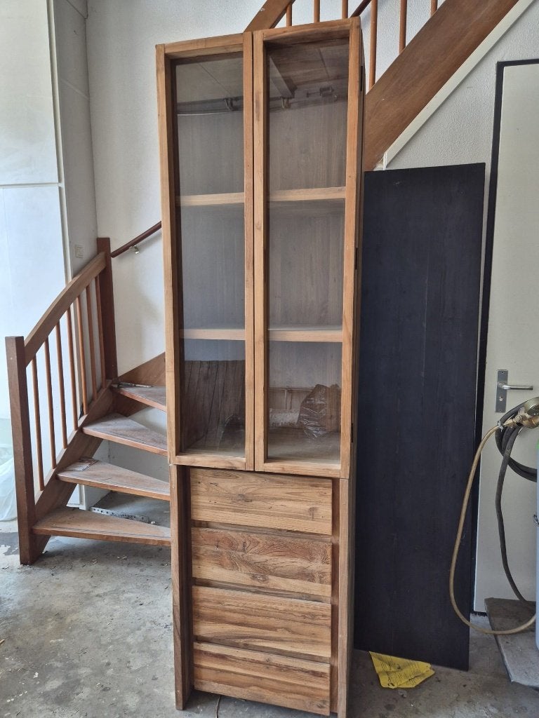 Kast Teak hout, Ophalen, Met deur(en), 200 cm of meer, Glas