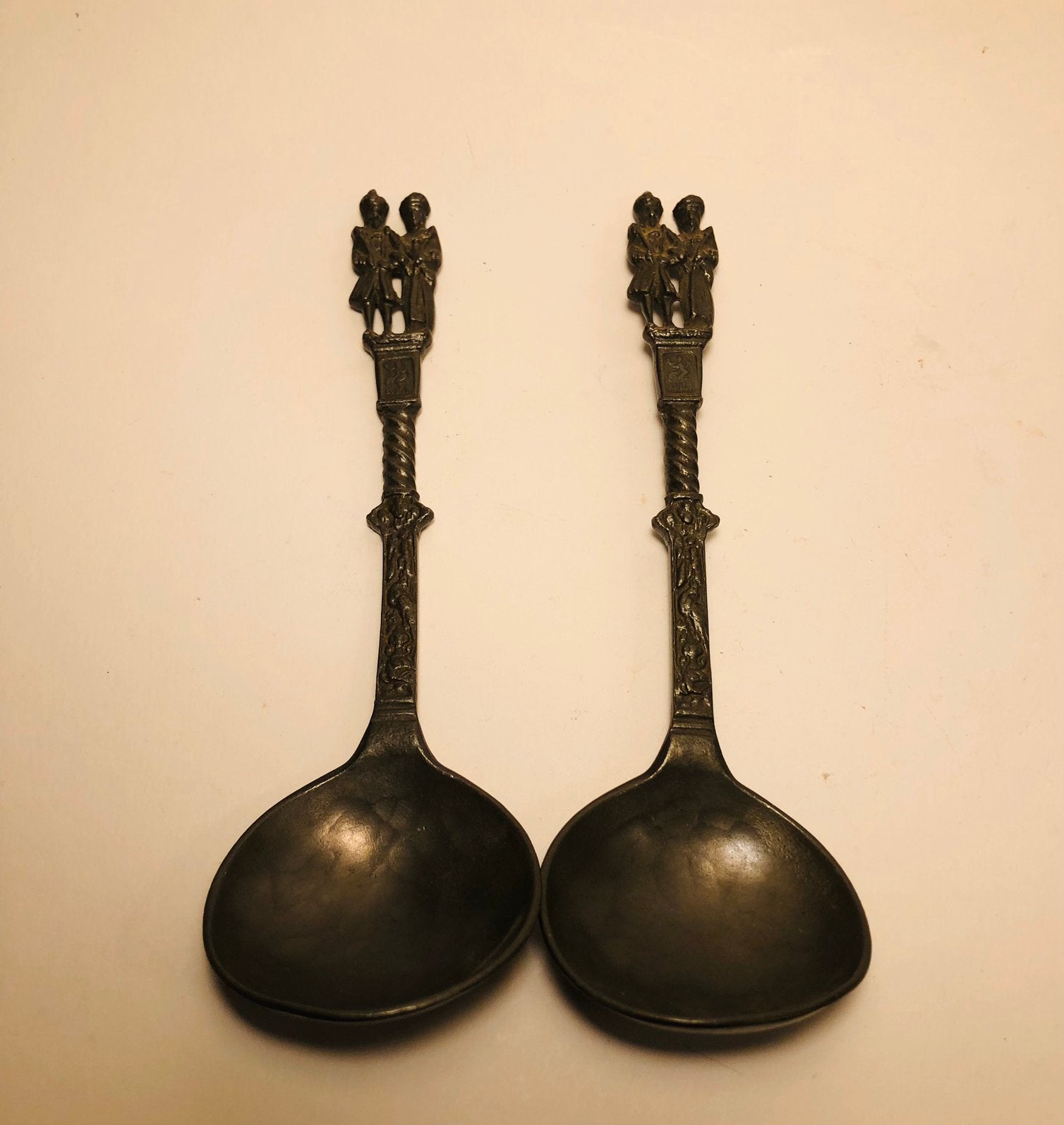 Twee tinnen bruidslepels, Ophalen of Verzenden