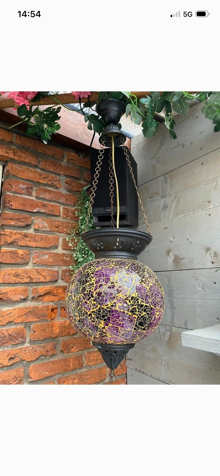 Mooie glazen hanglamp, Ophalen of Verzenden, Zo goed als nieuw, Metaal, 75 cm of meer