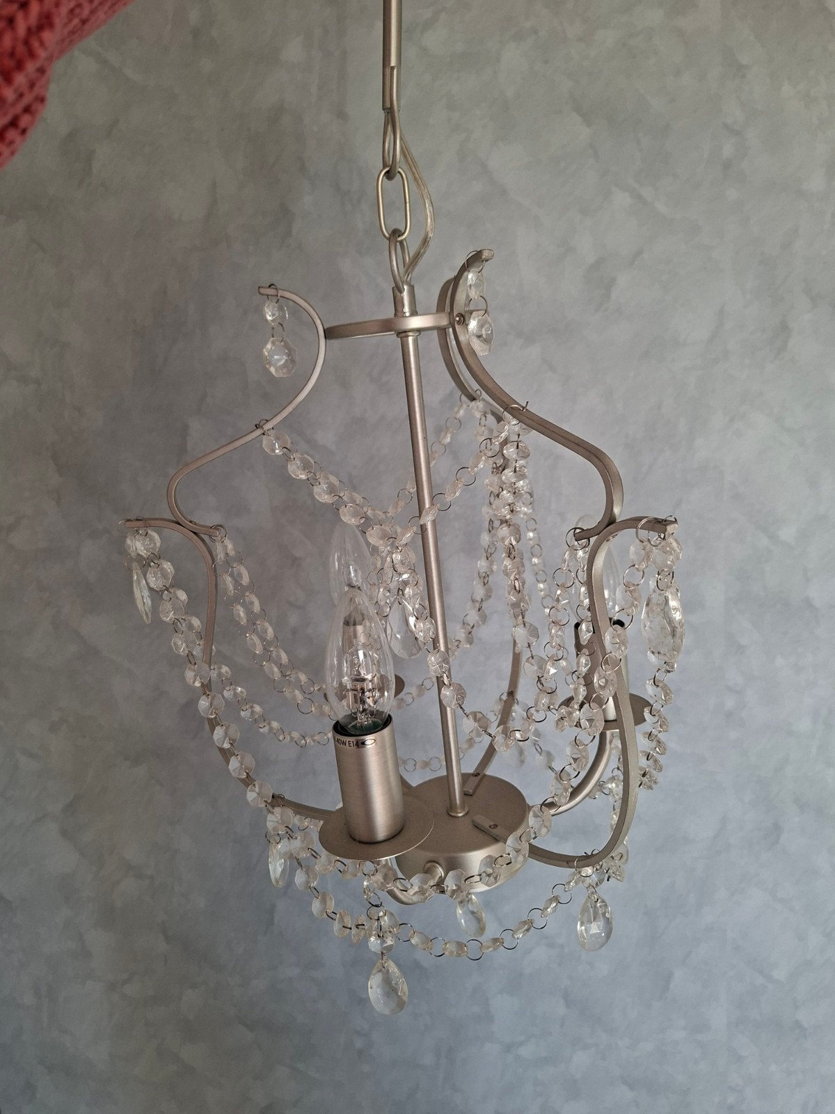 Hanglamp met kristallen kralen, Huis en Inrichting, Gebruikt, E14 (klein), Ophalen of Verzenden, Glas