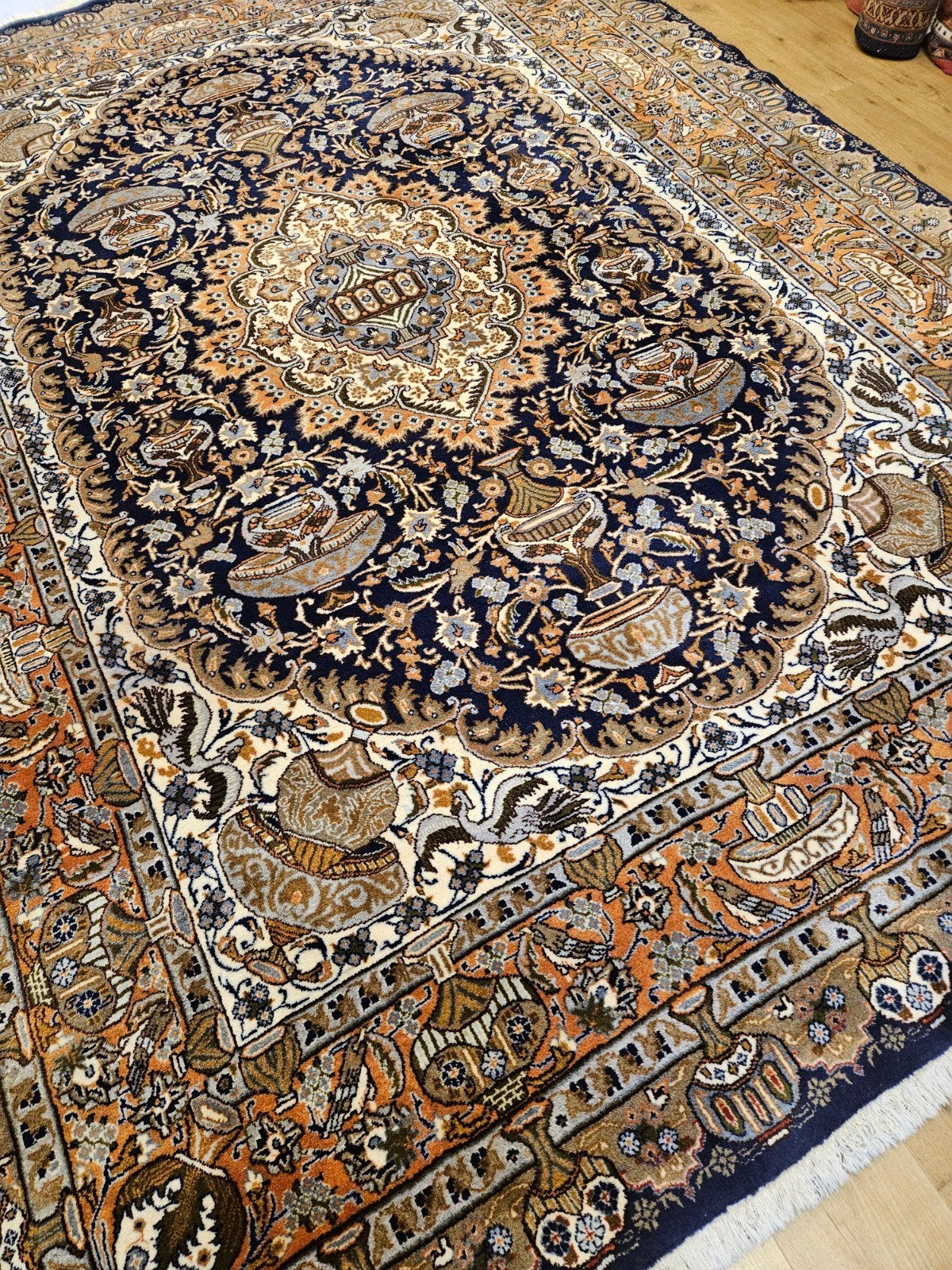 Vintage handgeknoopt perzisch tapijt kashmar 340x246, Tweedehands, Perzisch, 200 cm of meer, Ophalen of Verzenden