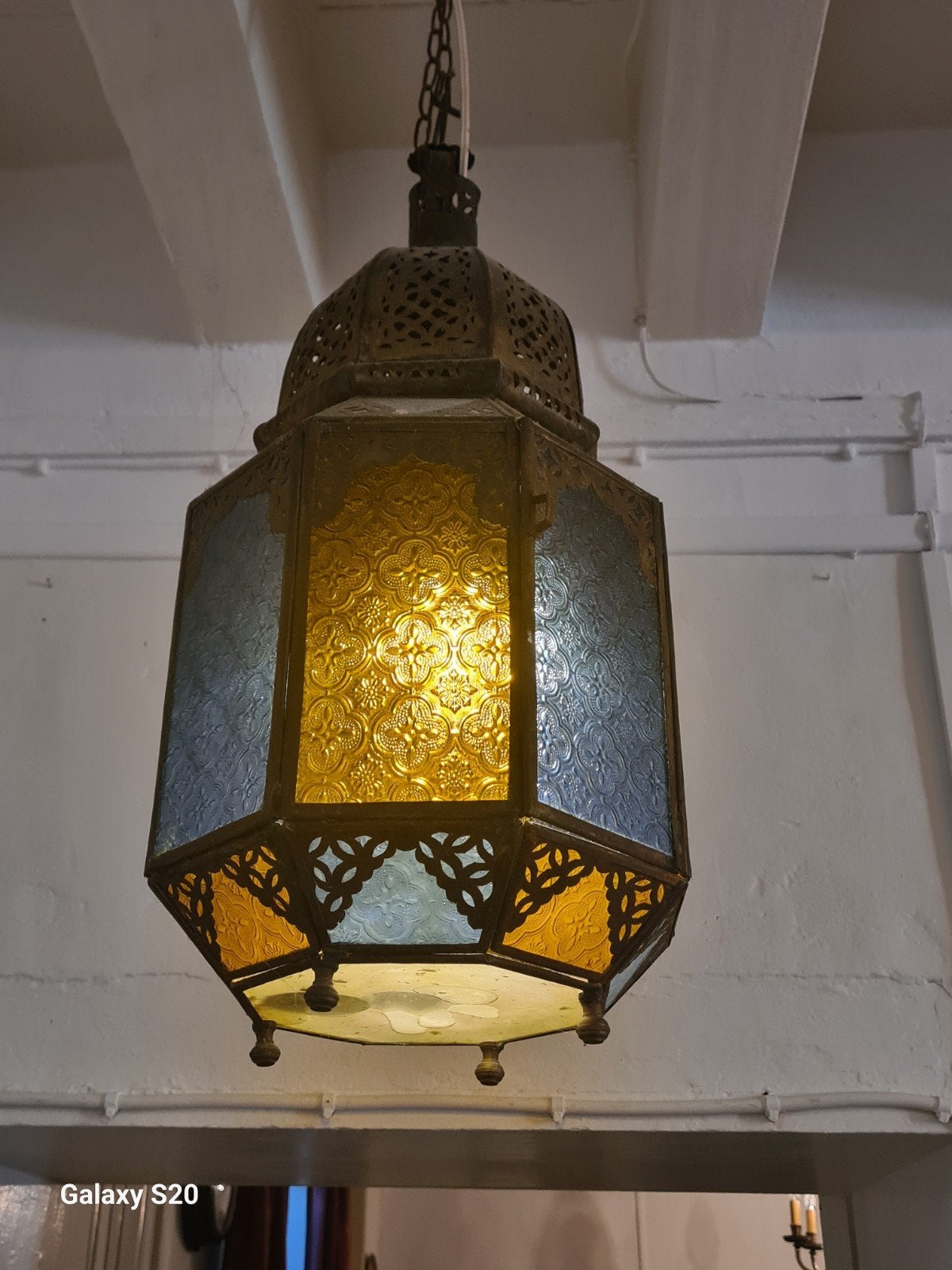 Oosterse hanglamp of staand 60 cm hoog met gekleurd glas, Ophalen of Verzenden, Gebruikt, Glas, Oosters