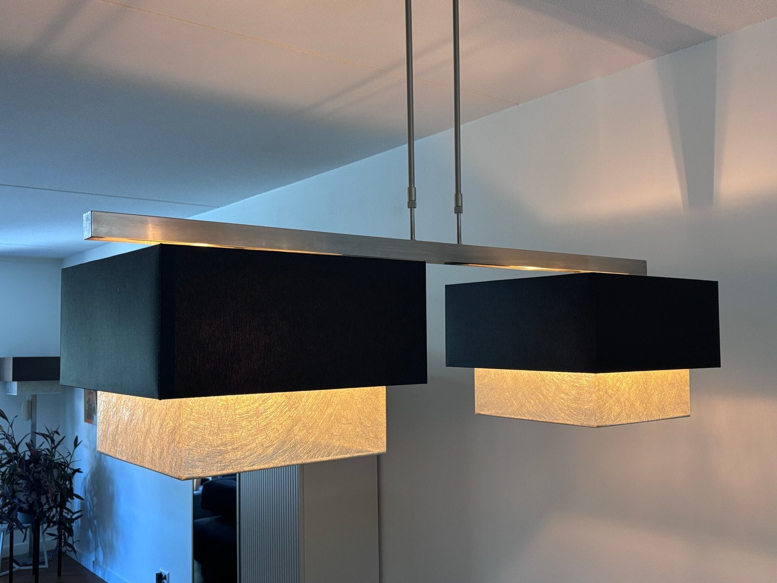 Moderne hanglamp met dubbele kap - Zwart/Zilver