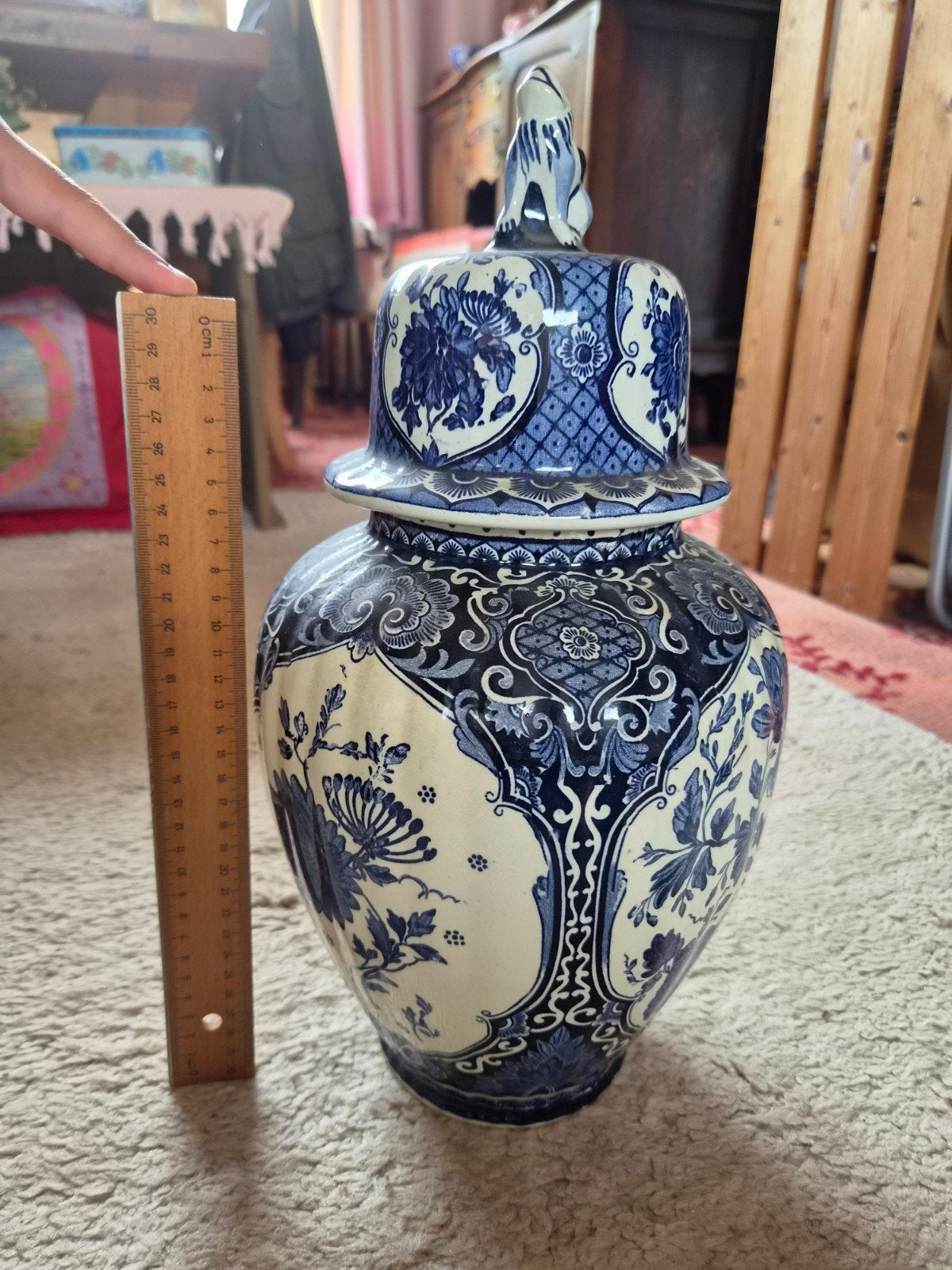 Boch Belgium / Royal Sphinx Delfts blauwe dekselvaas – 30 cm, Antiek en Kunst, Antiek | Vazen, Ophalen