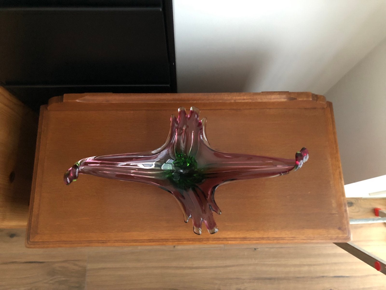 Unieke Murano-stijl glazen schaal, rood/groen, Ophalen