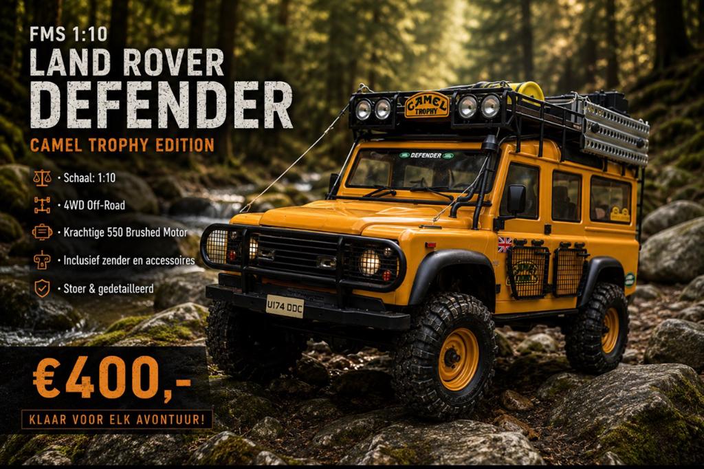 FMS RC Auto 1:10 Land Rover Defender Camel Trophy, Overige merken, Auto, Groter dan 1:32, Ophalen of Verzenden