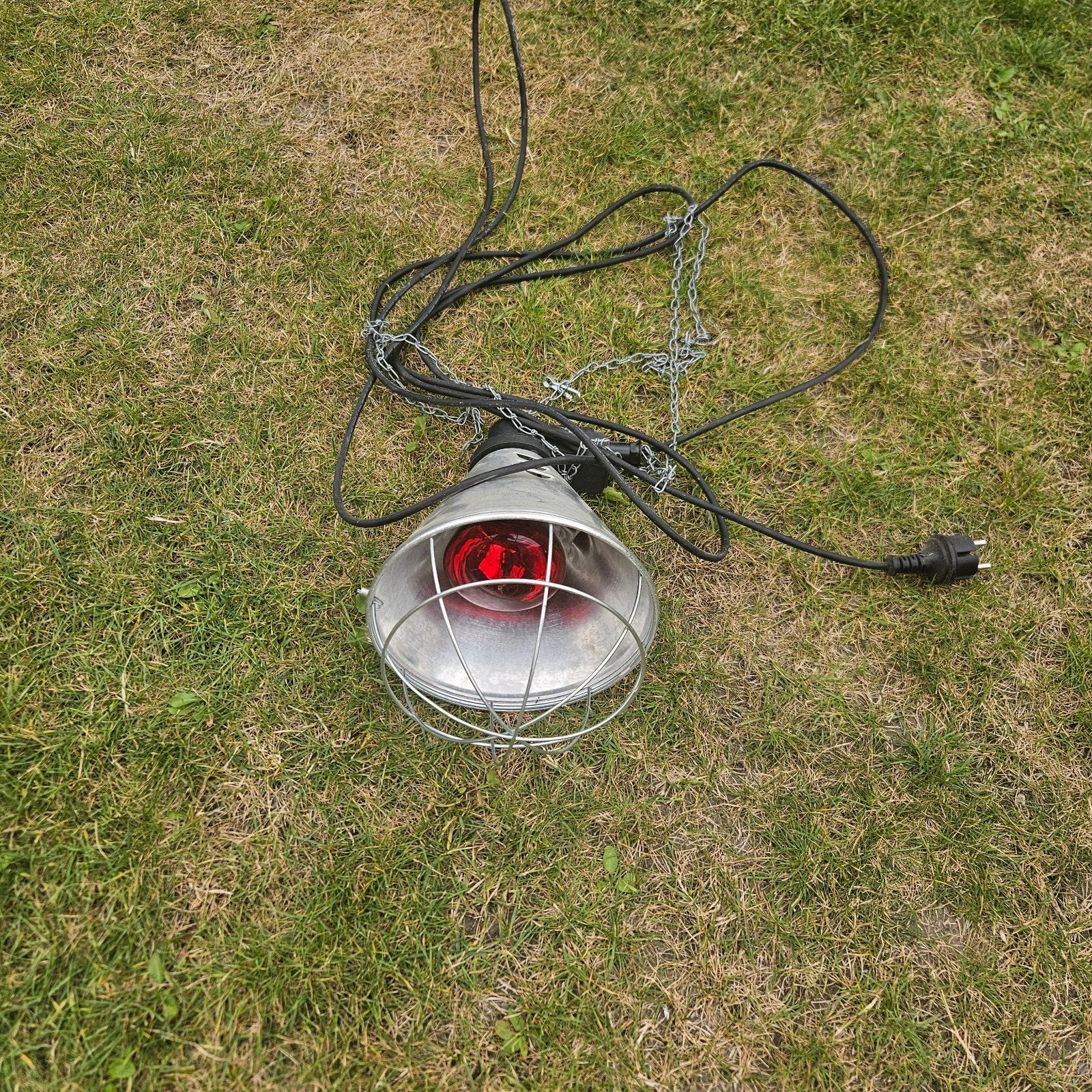 Infrarood warmtelamp 60W met ketting en rooster, Gebruikt, Overige fittingen, Rood, Ophalen