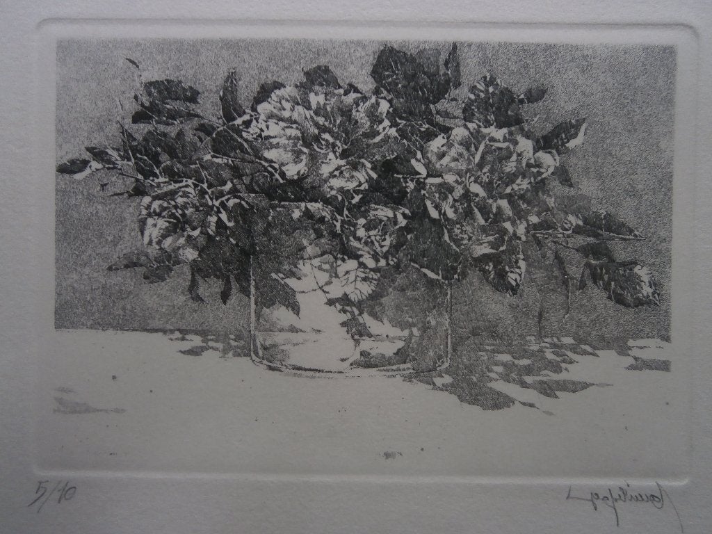 BLOEMEN, Planten in een Pot, Mooie subtiele ets van Gray, Ophalen of Verzenden, Ets