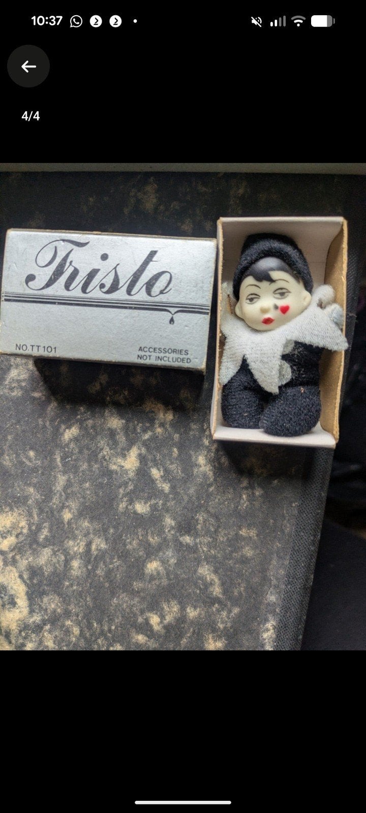 Vintage miniatuur popje in luciferdoosje Fristo, Ophalen of Verzenden, Gebruikt, Pop