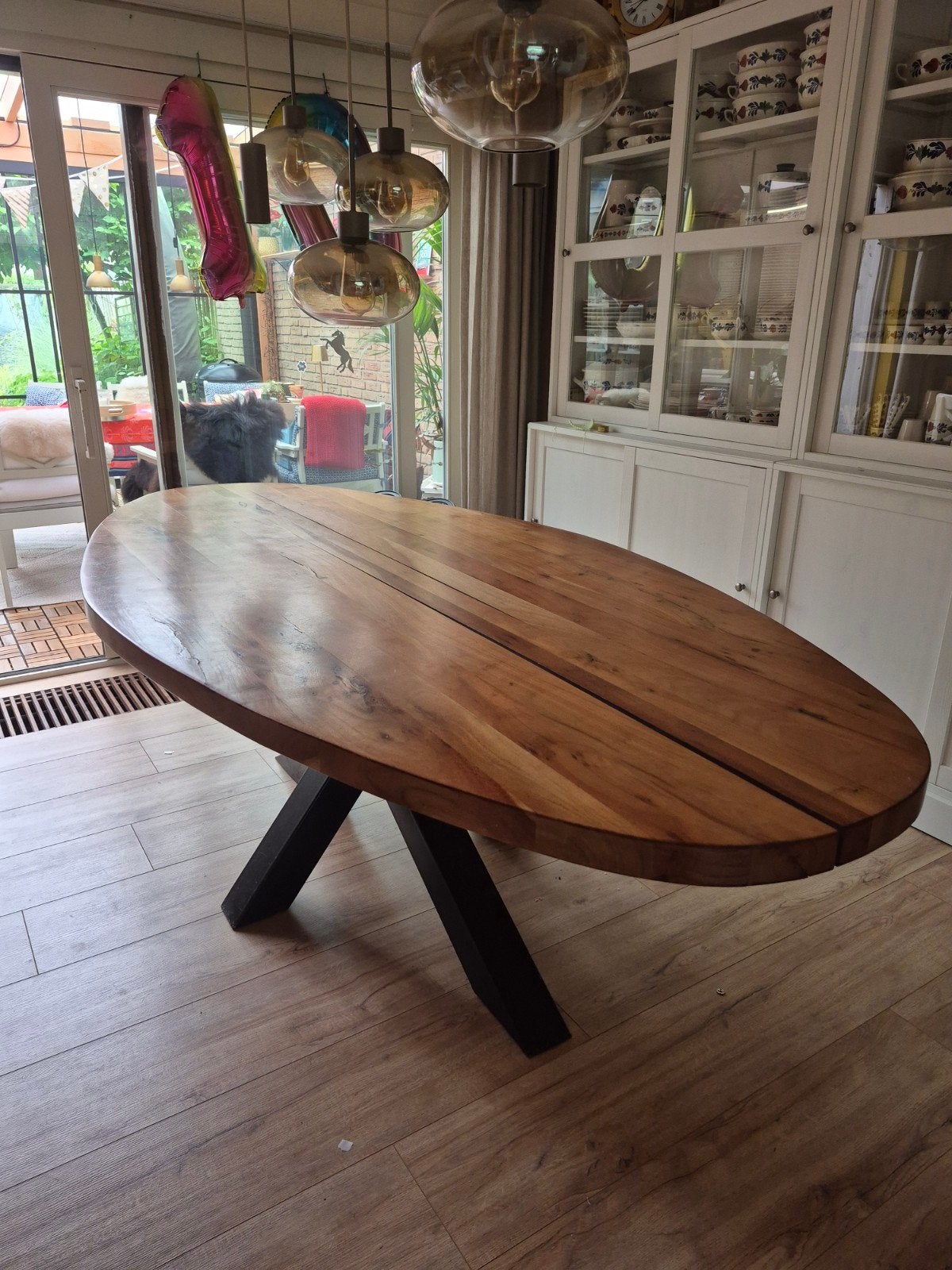 Mango zware ovale eettafel zwart onderstel, Ophalen, Ovaal, 200 cm of meer, 100 tot 150 cm