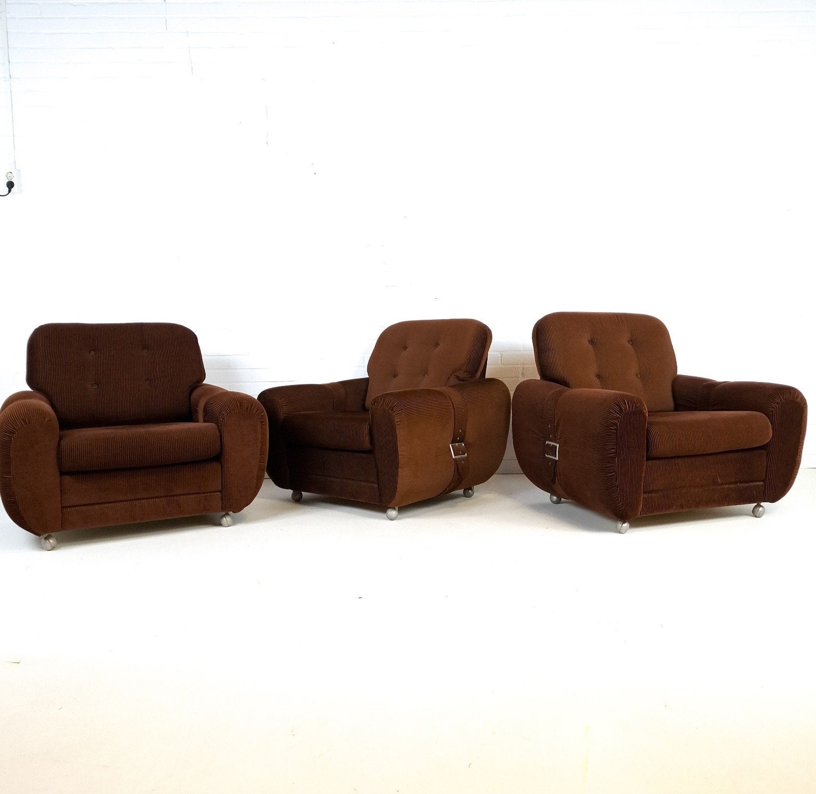 3x vintage relax fauteuil bruin corduroy jaren 70, Gebruikt, 75 tot 100 cm, Ophalen of Verzenden, X