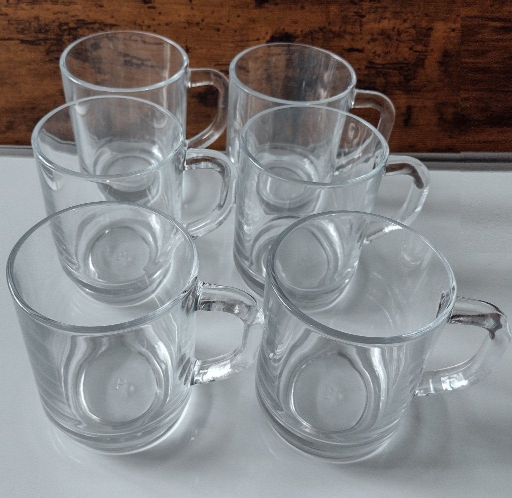 6 stevige drinkglazen met oor warme drank thee koffie choco, Glas of Glazen, Overige merken, Ophalen of Verzenden, Modern