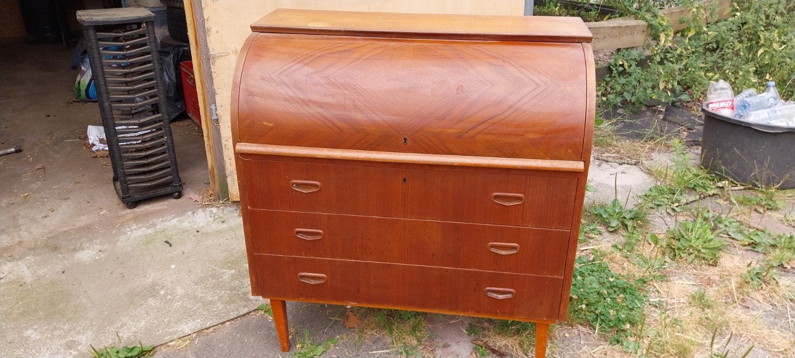 Vintage rolluikbureau / secretaire met lades, Antiek en Kunst, Ophalen