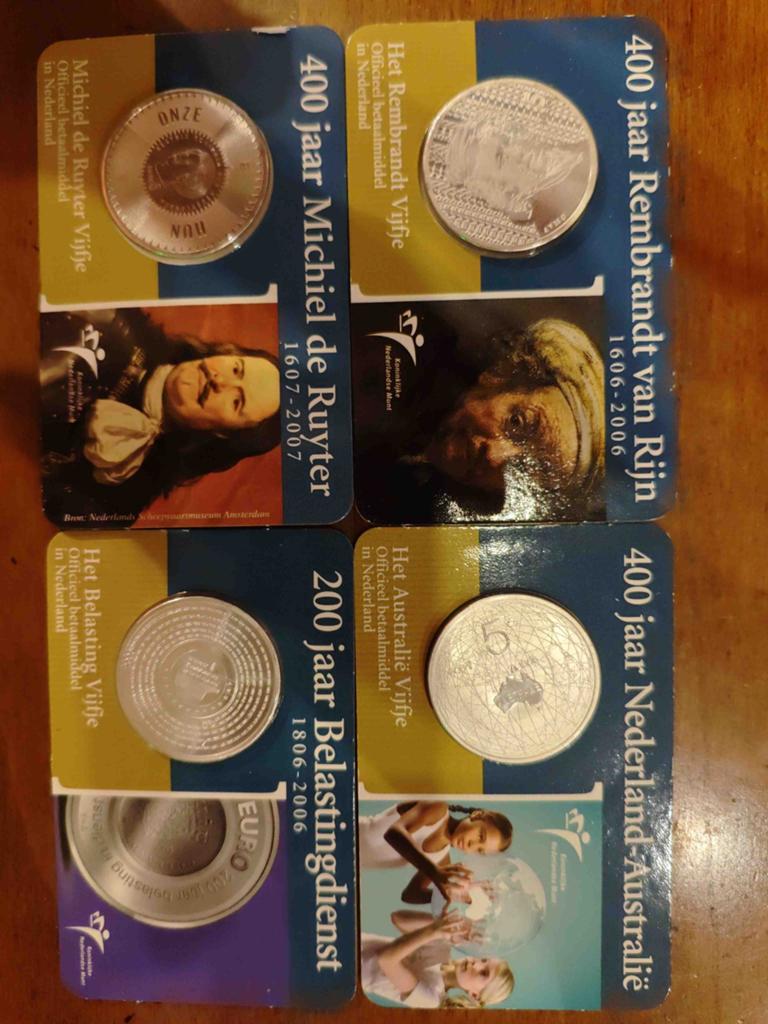 4 zilveren UNC €5 munten in coincards, Ophalen of Verzenden, Koningin Beatrix, Euro's