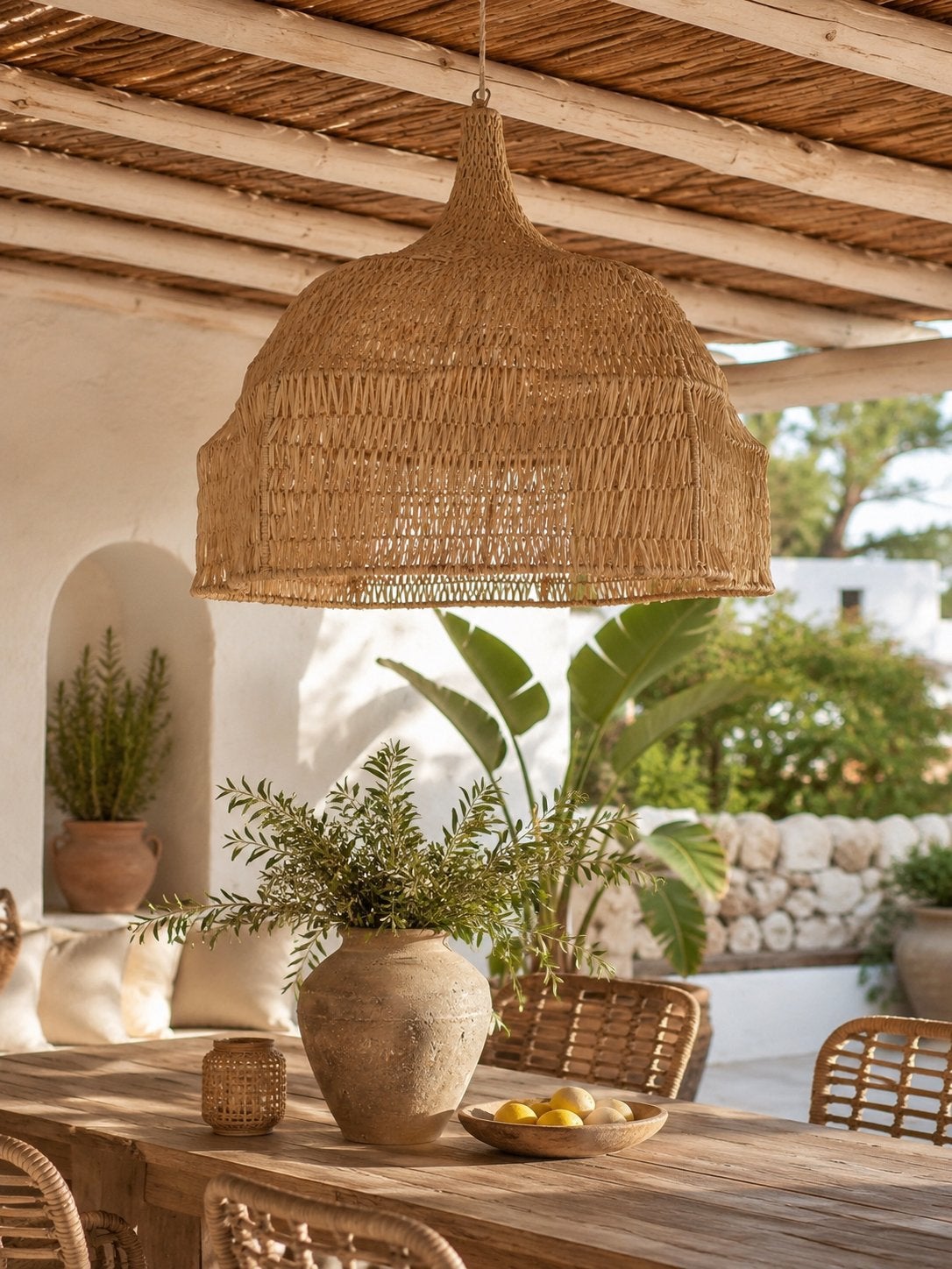 Grote handgeweven raffia lamp - Marokkaanse eyecatcher, Ophalen of Verzenden, Nieuw, Natuurlijk materiaal