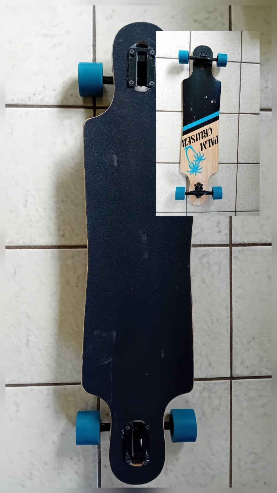 Palm Cruiser Longboard met Blauwe Wielen - 97 cm, Sport en Fitness, Skateboarden, Ophalen of Verzenden, Zo goed als nieuw, Overige typen