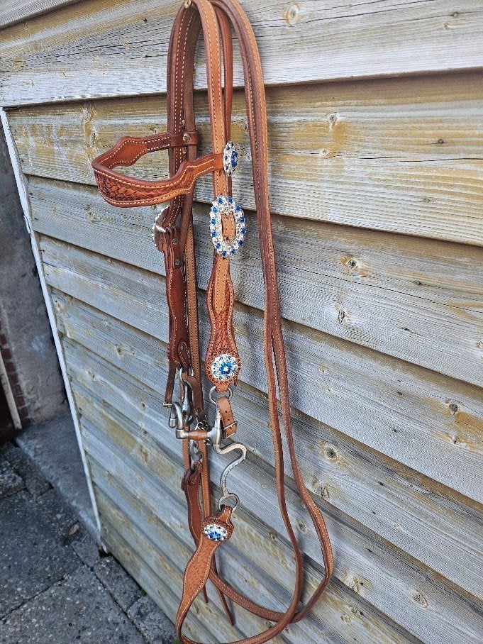 Western showhoofdstel met blauwe rhinestones., Ophalen of Verzenden, Cob, Overige merken, Hoofdstel