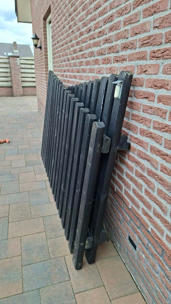 Zwart houten tuinhek (Douglas) - 4.50 meter breed (2  2.25), Tuin en Terras, Ophalen, Gebruikt, Hout, Tuinhek