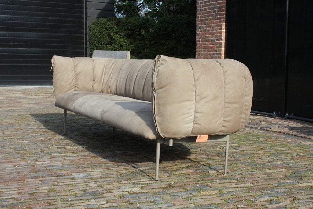 Luxe bank PUFFER Jess Design sofa Aurula Stone naturel leer, Ophalen, 250 tot 300 cm, 75 tot 100 cm, Zo goed als nieuw