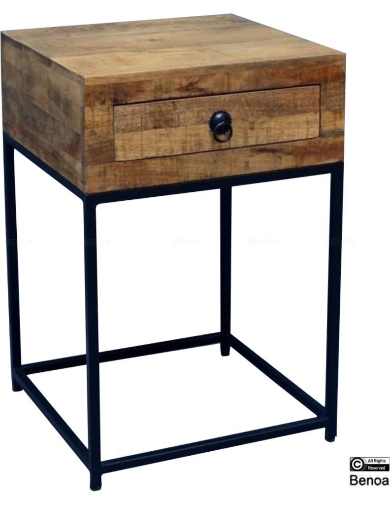 Mangohouten nachtkastje met lade, Minder dan 45 cm, Nieuw, Hout, 55 tot 70 cm