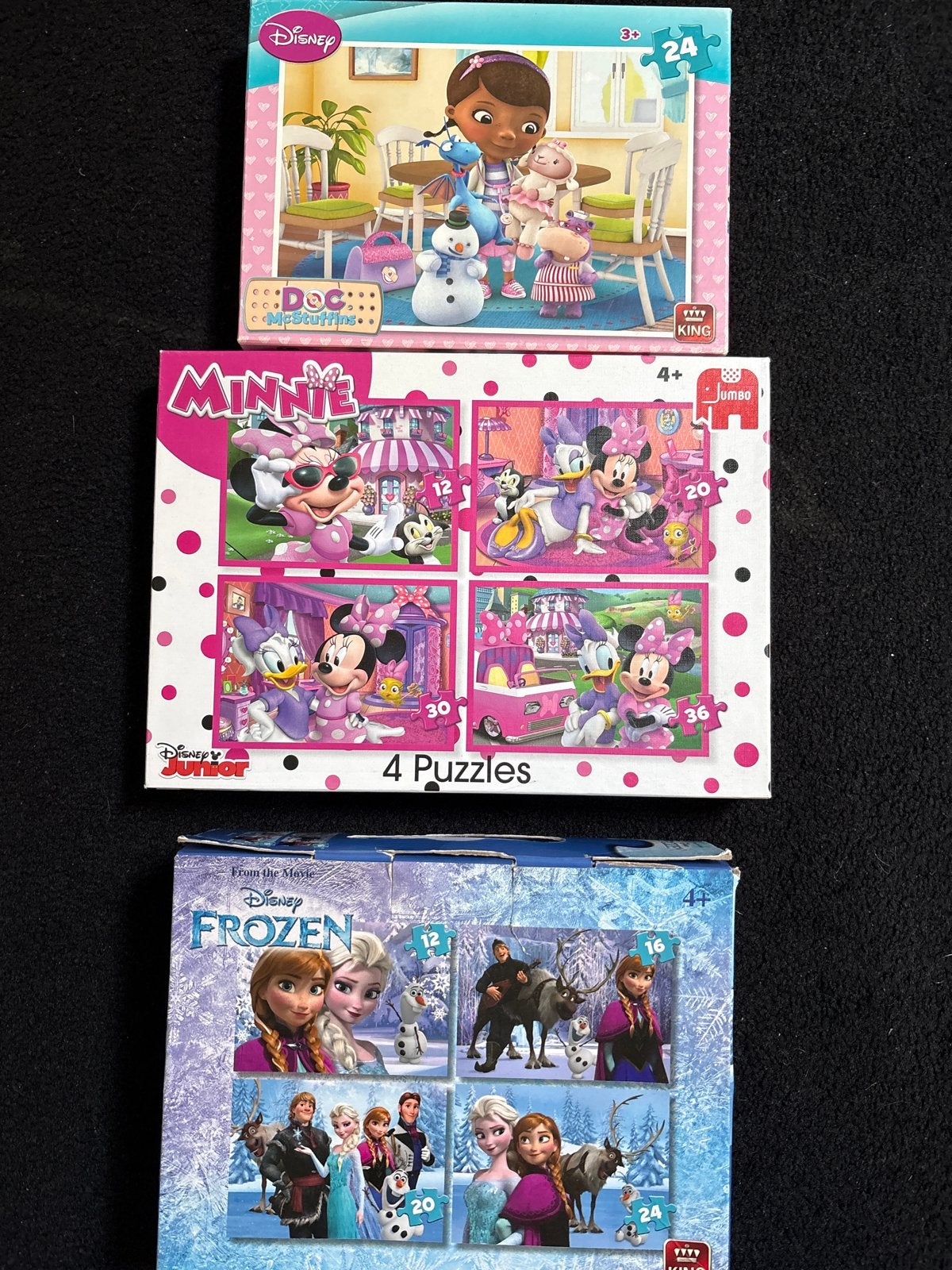 Disney puzzels: Doc McStuffins, Minnie Mouse, Frozen, Ophalen of Verzenden, Gebruikt, 4 tot 6 jaar