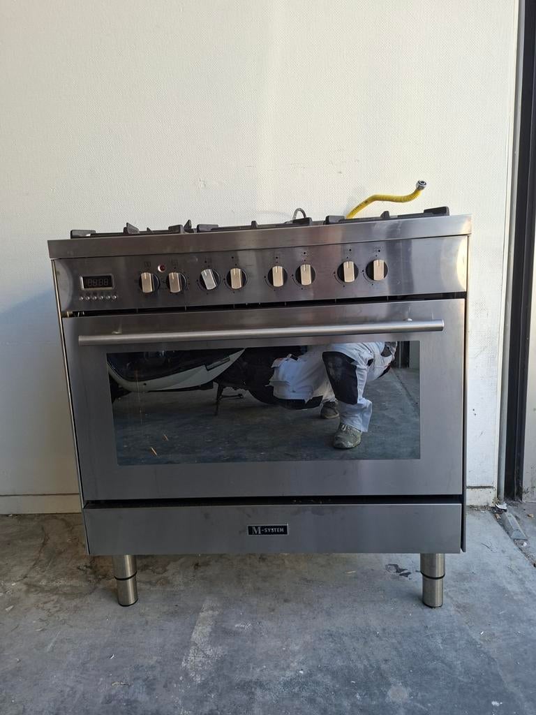 M-System gasfornuis met oven - RVS, Gebruikt, Hete lucht, 60 cm of meer, Ophalen of Verzenden