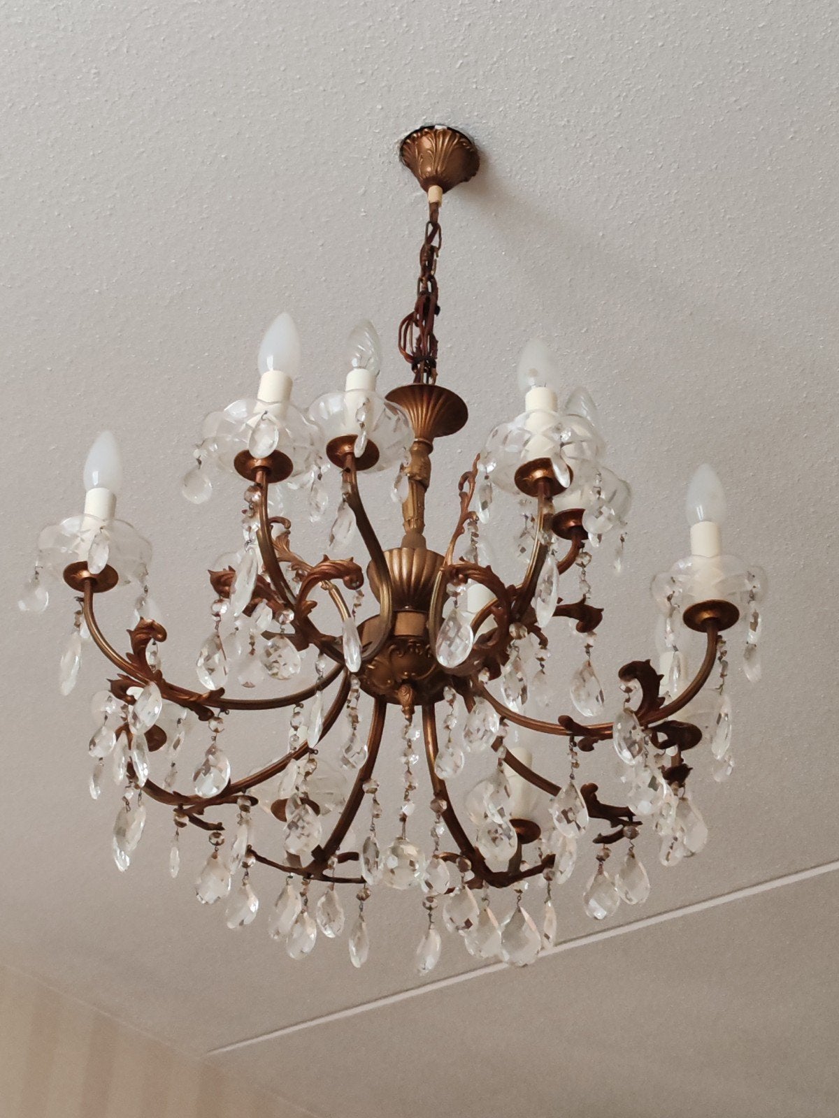 Prachtige vintage kroonluchter met kristallen, Huis en Inrichting, Lampen | Kroonluchters, Ophalen, Gebruikt, E14 (klein), Glas
